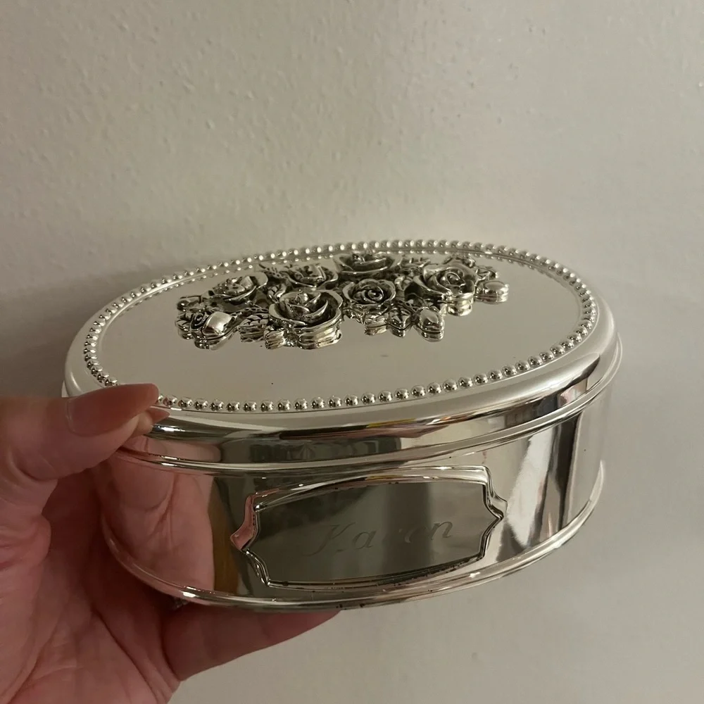 Things Remembered Silver Music Box Trinket Box engraved with name “Karen”